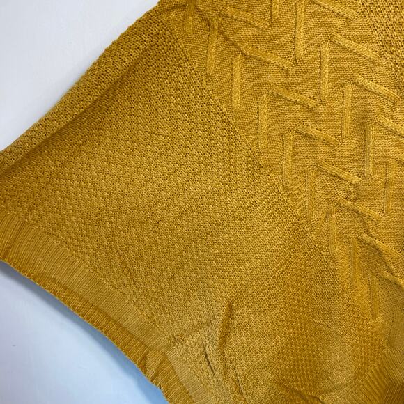 Chunky Mustard Knit Poncho Sweater Turtleneck One Size Lagenlook Cozy‎ Fall Cape - Picture 5 of 7